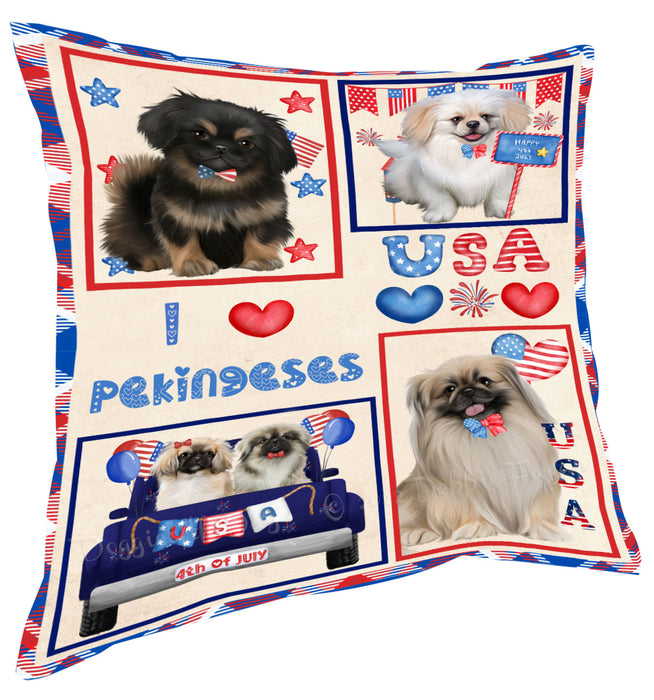 4th of July Independence Day I Love USA Pekingese Dogs Pillow with Top Quality High-Resolution Images - Ultra Soft Pet Pillows for Sleeping - Reversible & Comfort - Ideal Gift for Dog Lover - Cushion for Sofa Couch Bed - 100% Polyester
