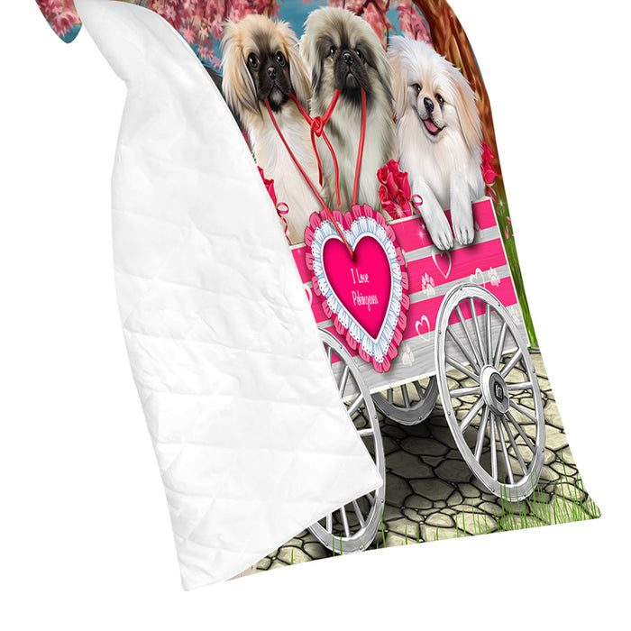 I Love Pekingese Dogs in a Cart Quilt