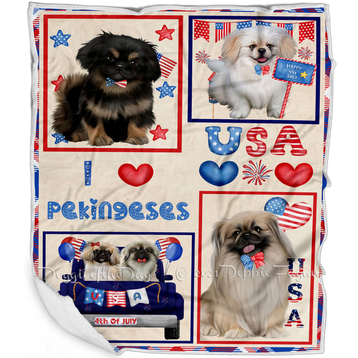 4th of July Independence Day I Love USA Pekingese Dogs Blanket BLNKT143525
