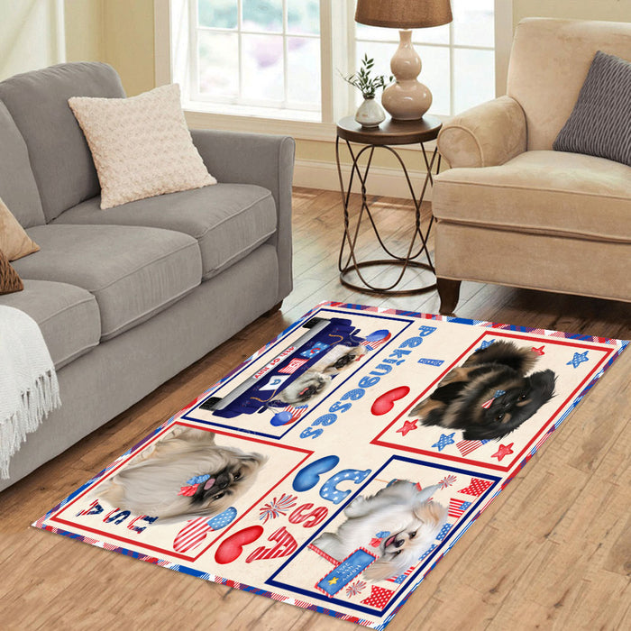 4th of July Independence Day I Love USA Pekingese Dogs Area Rug - Ultra Soft Cute Pet Printed Unique Style Floor Living Room Carpet Decorative Rug for Indoor Gift for Pet Lovers