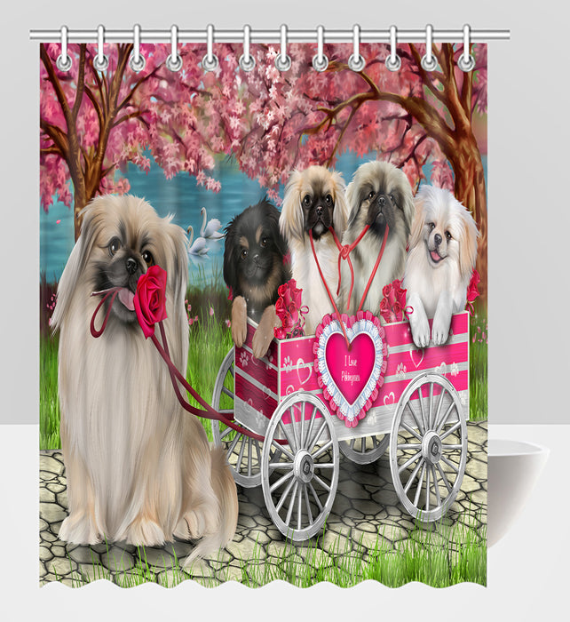 I Love Pekingese Dogs in a Cart Shower Curtain