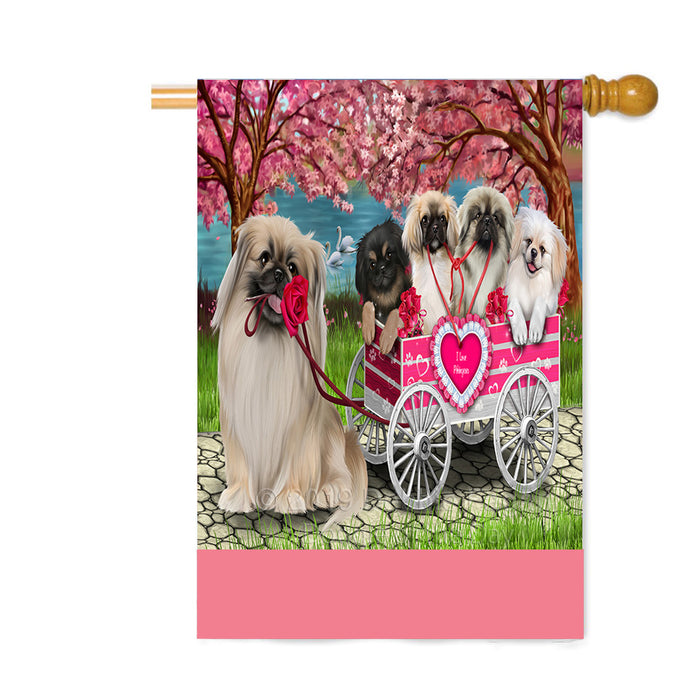 Personalized I Love Pekingese Dogs in a Cart Custom House Flag FLG-DOTD-A62227