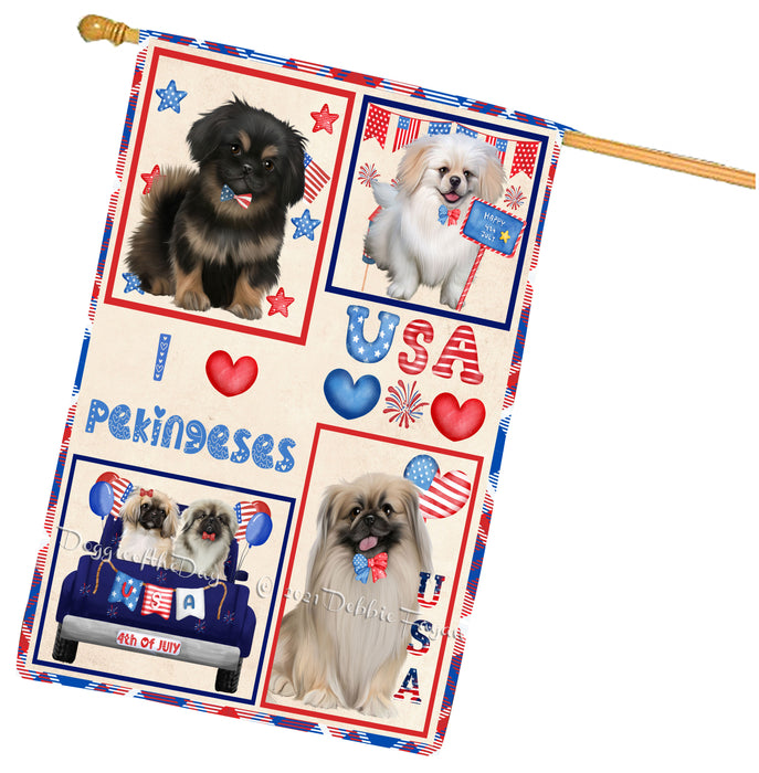 4th of July Independence Day I Love USA Pekingese Dogs House flag FLG66978