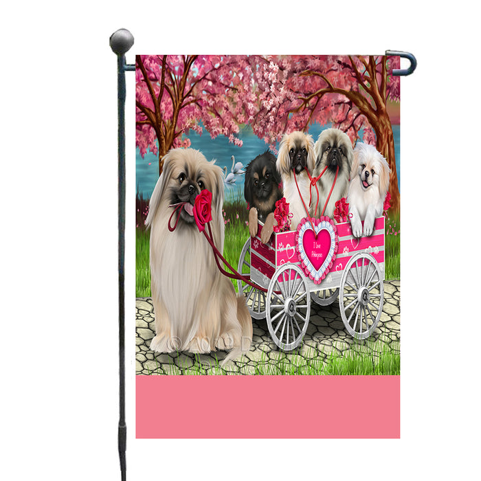 Personalized I Love Pekingese Dogs in a Cart Custom Garden Flags GFLG-DOTD-A62171