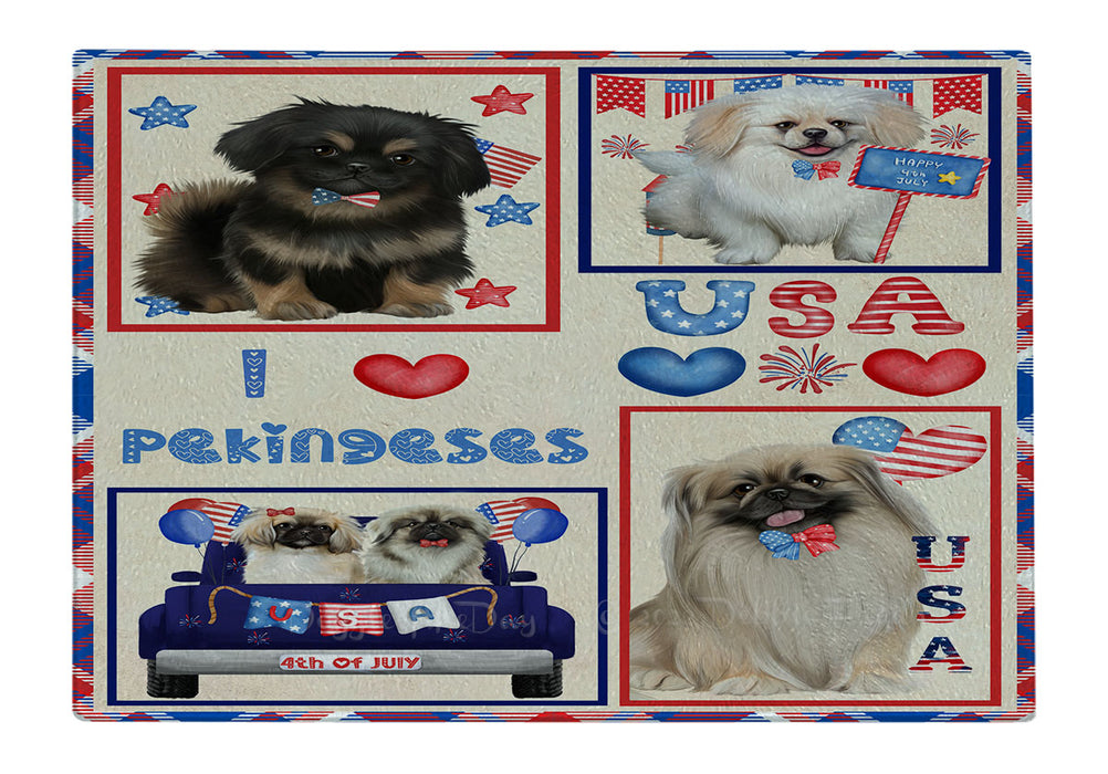 4th of July Independence Day I Love USA Pekingese Dogs Cutting Board - For Kitchen - Scratch & Stain Resistant - Designed To Stay In Place - Easy To Clean By Hand - Perfect for Chopping Meats, Vegetables