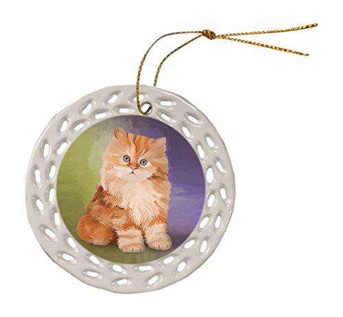 Persian Cat Christmas Doily Ceramic Ornament