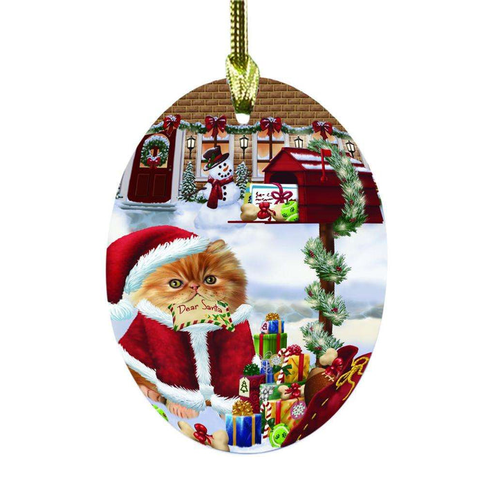 Persian Cat Dear Santa Letter Christmas Holiday Mailbox Oval Glass Christmas Ornament OGOR49068