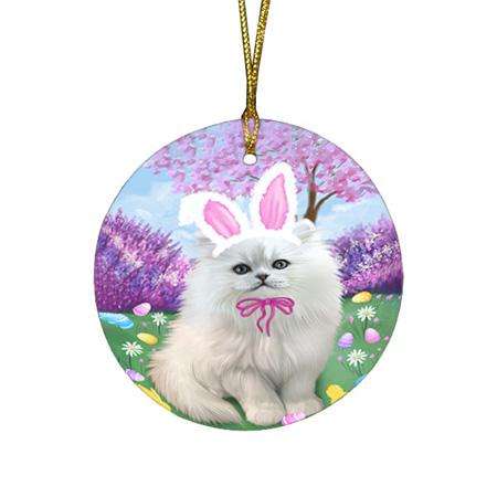 Persian Cat Easter Holiday Round Flat Christmas Ornament RFPOR49189