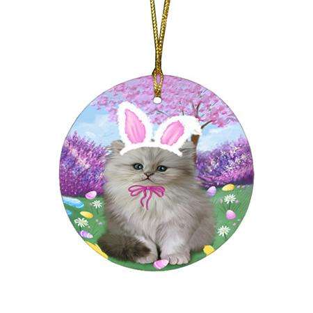 Persian Cat Easter Holiday Round Flat Christmas Ornament RFPOR49192