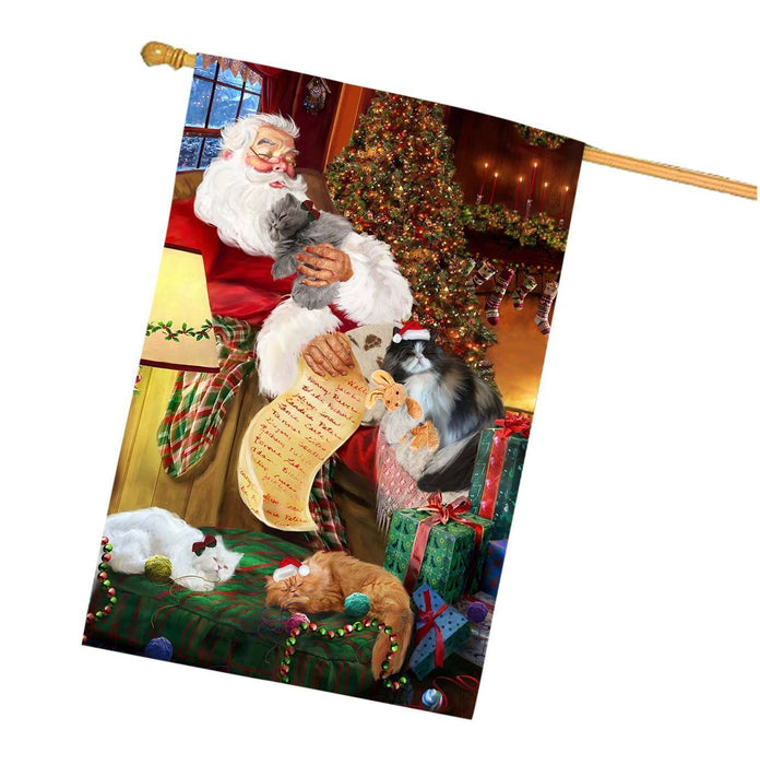 Persian Cats and Kittens Sleeping with Santa House Flag