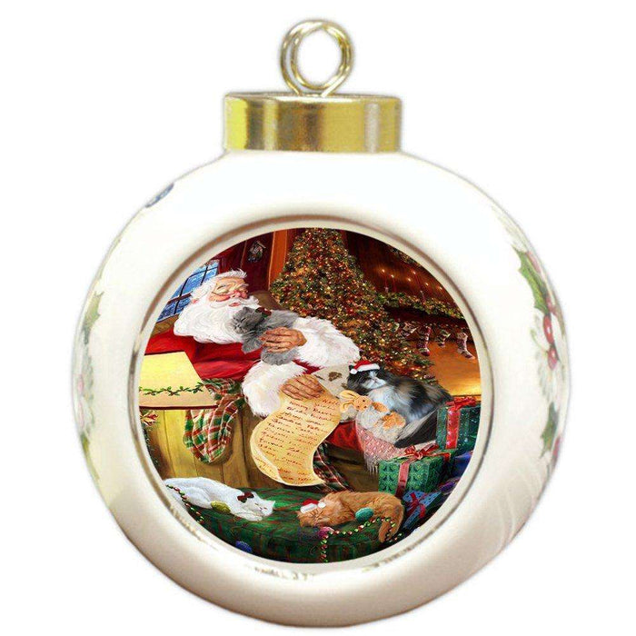 Persian Cats and Kittens Sleeping with Santa Round Ball Christmas Ornament D465