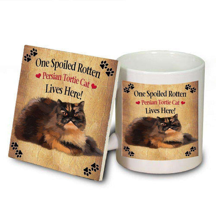 Persian Tortie Spoiled Rotten Cat Mug and Coaster Set