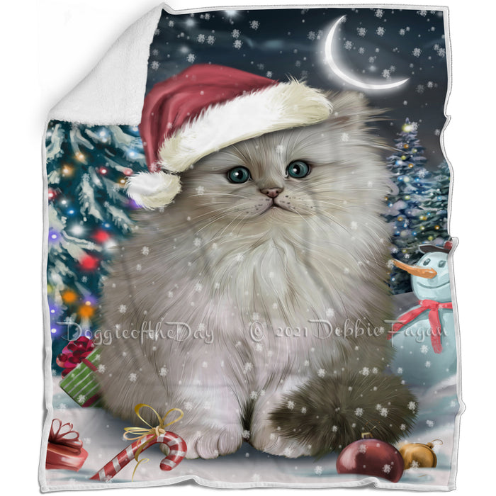 Have a Holly Jolly Christmas Persian Cat in Holiday Background Blanket D198