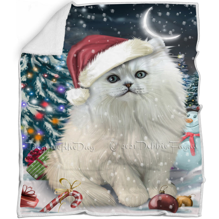 Have a Holly Jolly Christmas Persian Cat in Holiday Background Blanket D199