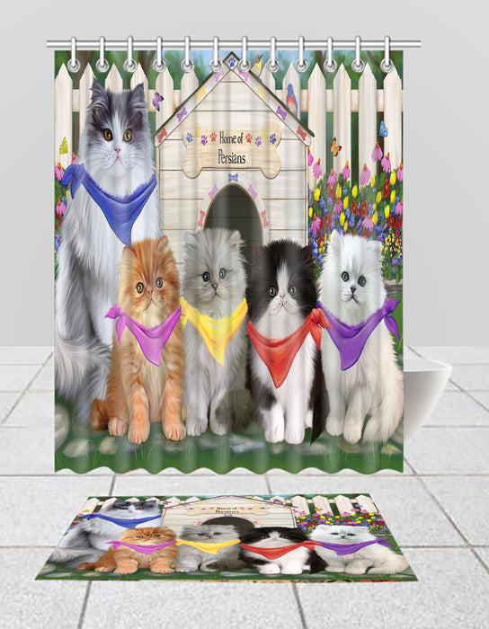 Spring Dog House Persian Cats Bath Mat and Shower Curtain Combo
