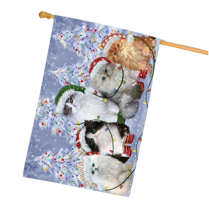 Christmas Lights and Persian Cats House Flag Outdoor Decorative Double Sided Pet Portrait Weather Resistant Premium Quality Animal Printed Home Decorative Flags 100% Polyester