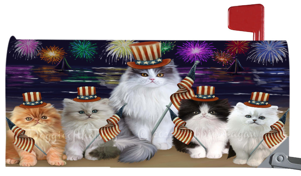 4th of July Independence Day Persian Cats Magnetic Mailbox Cover Both Sides Pet Theme Printed Decorative Letter Box Wrap Case Postbox Thick Magnetic Vinyl Material