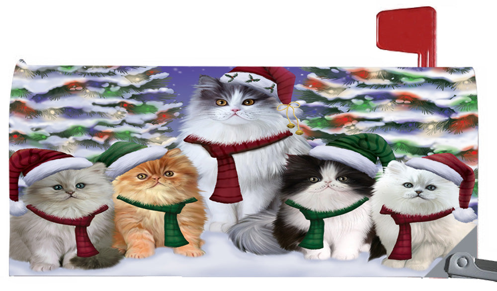 Magnetic Mailbox Cover Persian Cats Christmas Family Portrait in Holiday Scenic Background MBC48240