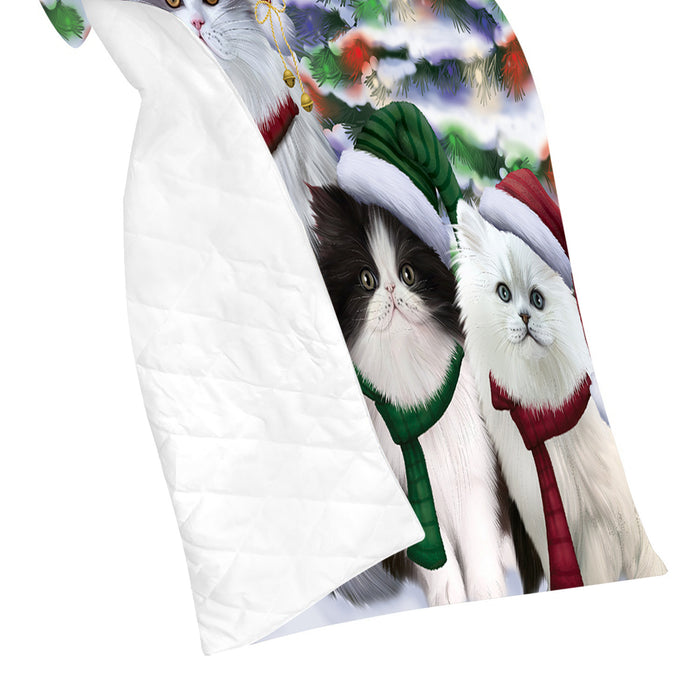 Persian Cats Christmas Family Portrait in Holiday Scenic Background Quilt