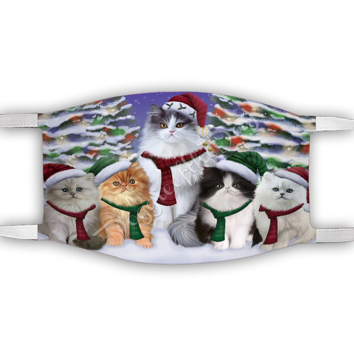 Persian Cats Christmas Family Portrait in Holiday Scenic Background Face Mask FM48363