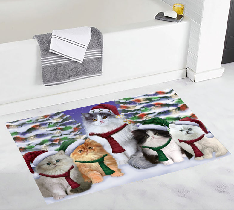 Persian Cats Christmas Family Portrait in Holiday Scenic Background Bath Mat