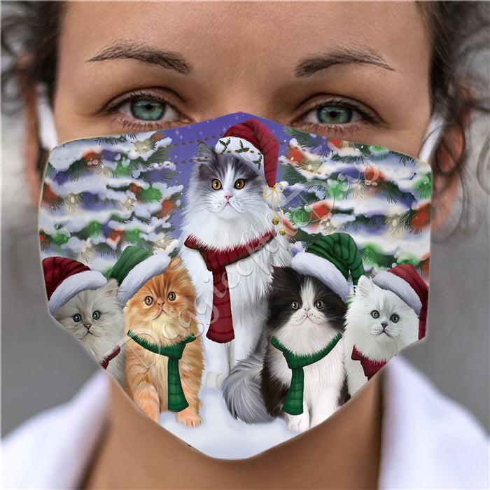 Persian Cats Christmas Family Portrait in Holiday Scenic Background Face Mask FM48363