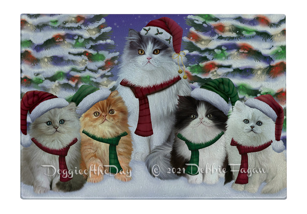 Christmas Family Portrait Persian Cat Cutting Board - For Kitchen - Scratch & Stain Resistant - Designed To Stay In Place - Easy To Clean By Hand - Perfect for Chopping Meats, Vegetables