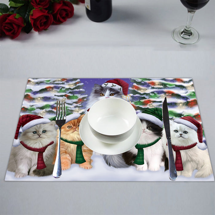 Persian Cats Christmas Family Portrait in Holiday Scenic Background Placemat