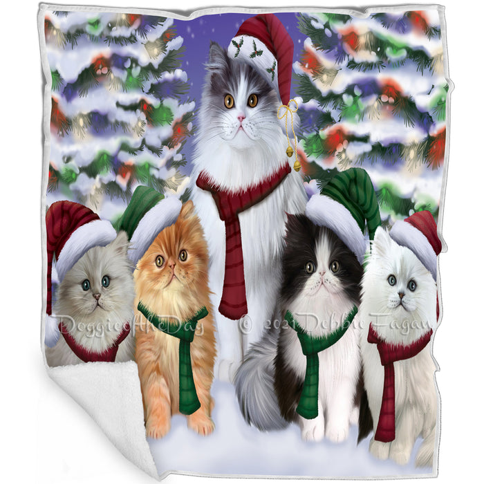 Persian Cats Christmas Family Portrait in Holiday Scenic Background Blanket BLNKT143269