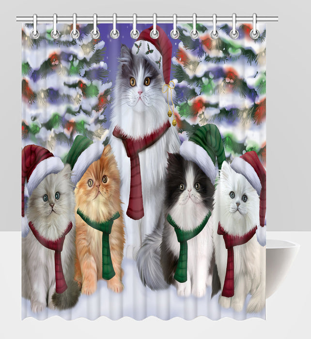 Persian Cats Christmas Family Portrait in Holiday Scenic Background Shower Curtain