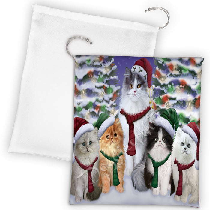 Persian Cats Christmas Family Portrait in Holiday Scenic Background Drawstring Laundry or Gift Bag LGB48161
