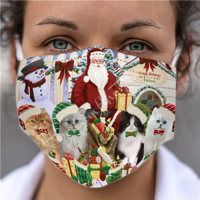 Happy Holidays Christmas Persian Cats House Gathering Face Mask FM48267