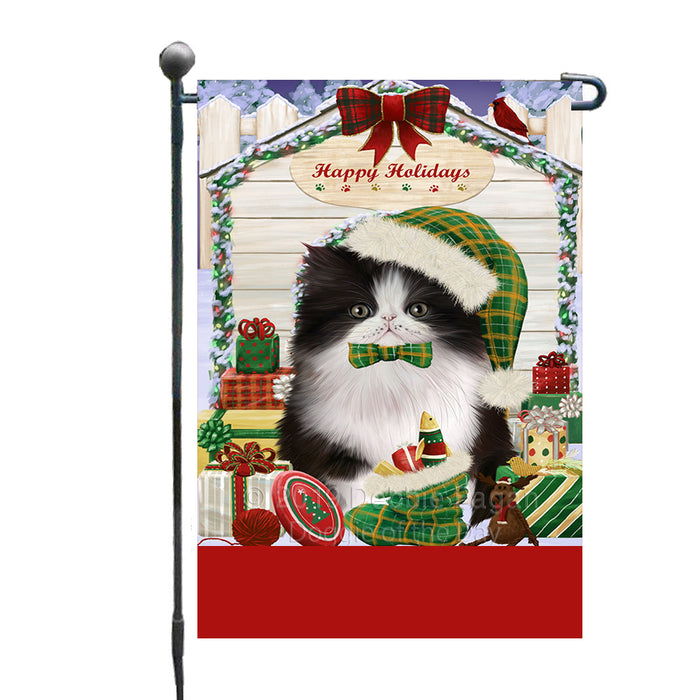 Personalized Happy Holidays Christmas Persian Cat House with Presents Custom Garden Flags GFLG-DOTD-A59346
