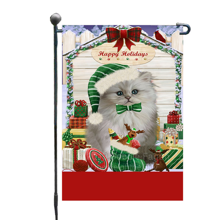 Personalized Happy Holidays Christmas Persian Cat House with Presents Custom Garden Flags GFLG-DOTD-A59347