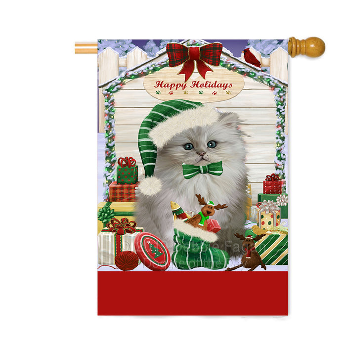 Personalized Happy Holidays Christmas Persian Cat House with Presents Custom House Flag FLG-DOTD-A59403