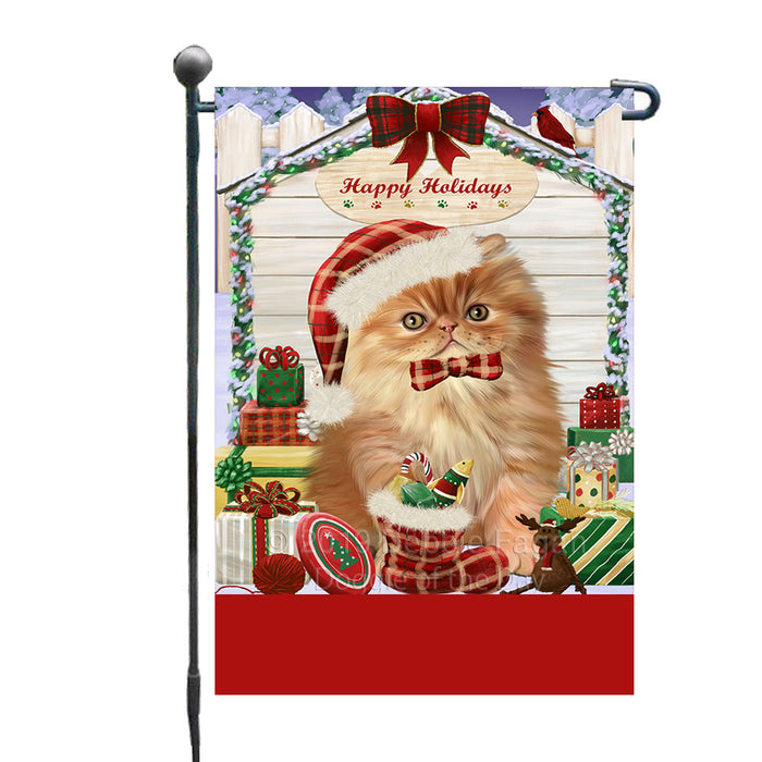 Personalized Happy Holidays Christmas Persian Cat House with Presents Custom Garden Flags GFLG-DOTD-A59348