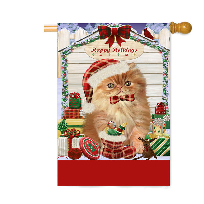 Personalized Happy Holidays Christmas Persian Cat House with Presents Custom House Flag FLG-DOTD-A59404