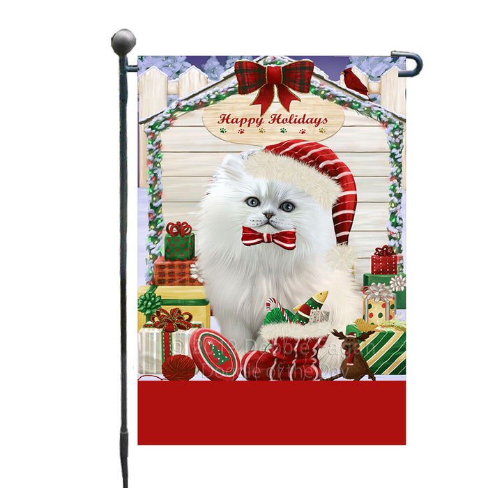 Personalized Happy Holidays Christmas Persian Cat House with Presents Custom Garden Flags GFLG-DOTD-A59349