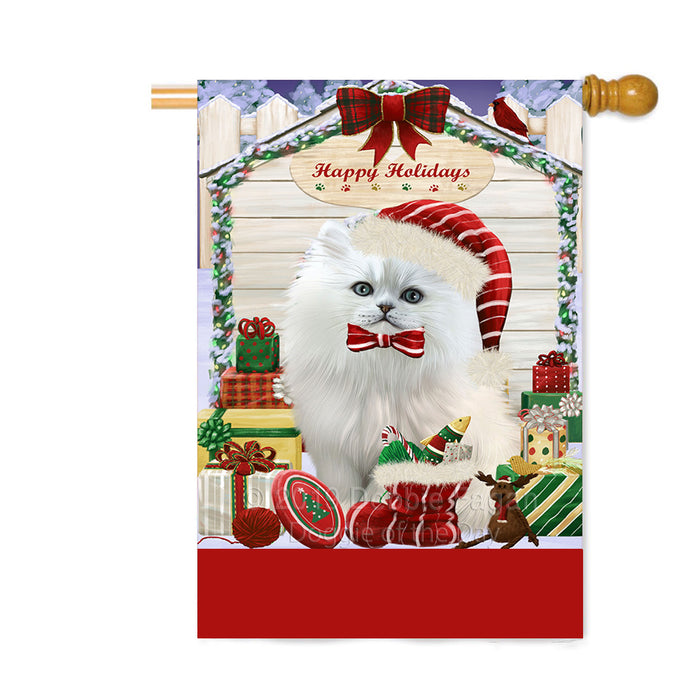 Personalized Happy Holidays Christmas Persian Cat House with Presents Custom House Flag FLG-DOTD-A59405
