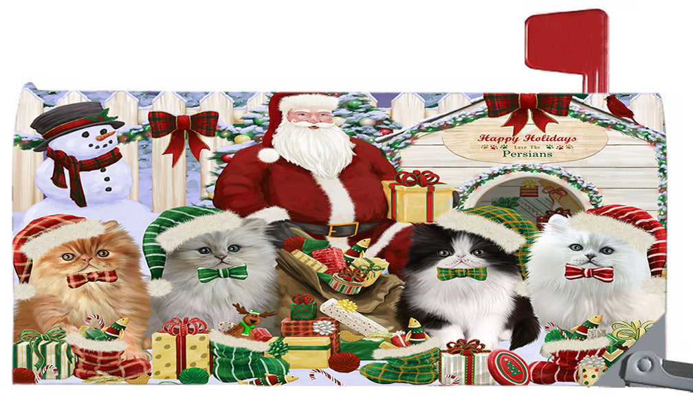 Happy Holidays Christmas Persian Cats House Gathering 6.5 x 19 Inches Magnetic Mailbox Cover Post Box Cover Wraps Garden Yard Décor MBC48831