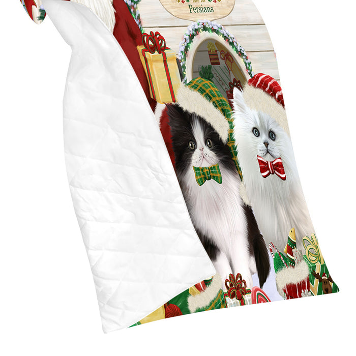 Happy Holidays Christmas Persian Cats House Gathering Quilt