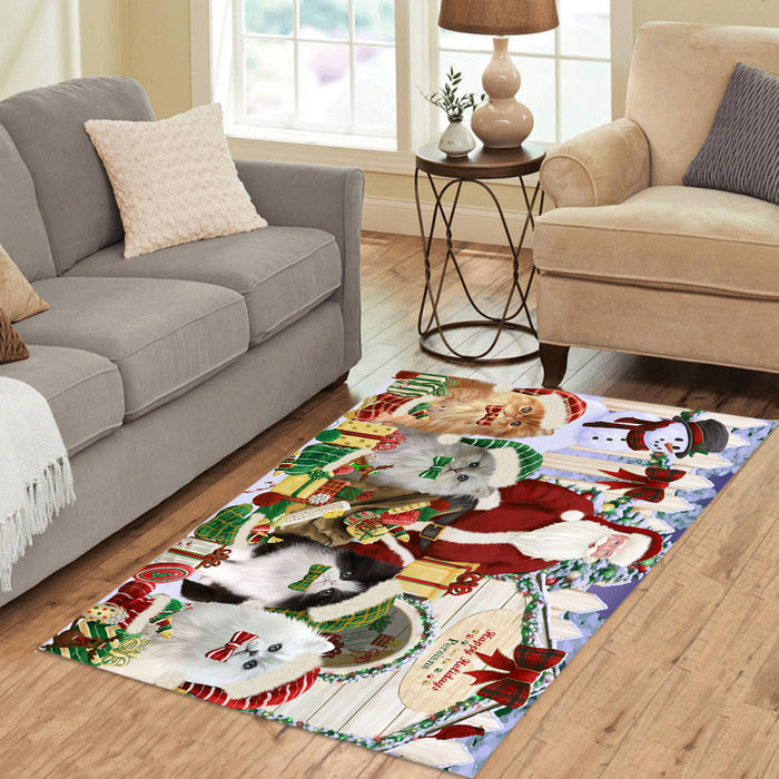 Happy Holidays Christma Persian Cats House Gathering Area Rug