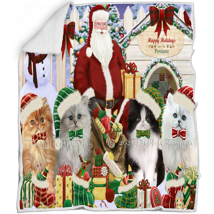 Happy Holidays Christmas Persian Cats House Gathering Blanket BLNKT79887