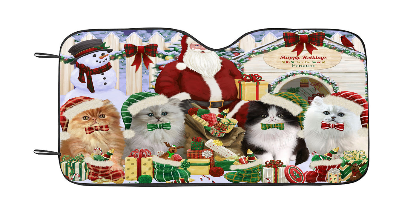 Happy Holidays Christmas Persian Cats House Gathering Car Sun Shade