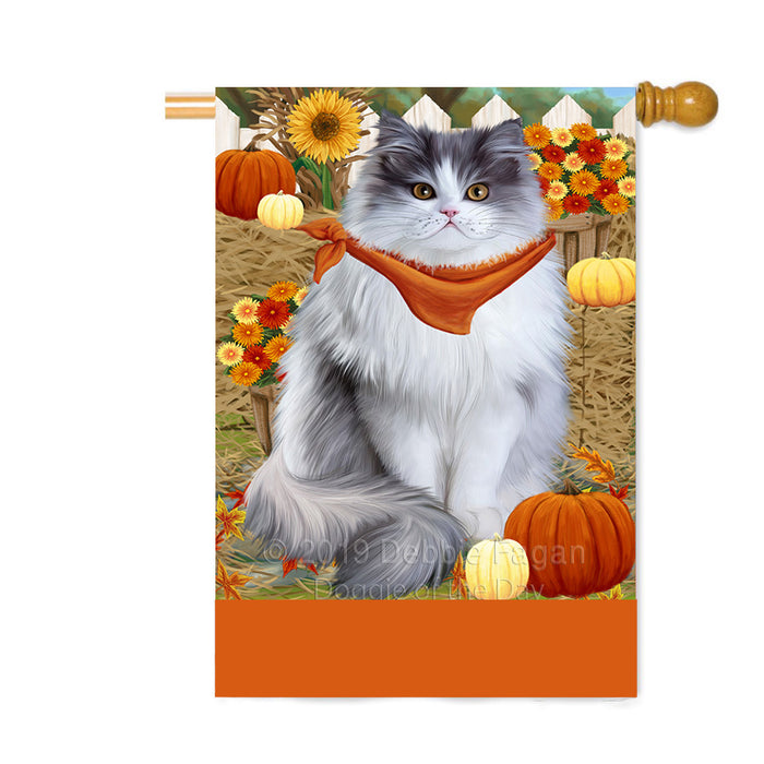 Personalized Fall Autumn Greeting Persian Cat with Pumpkins Custom House Flag FLG-DOTD-A62044