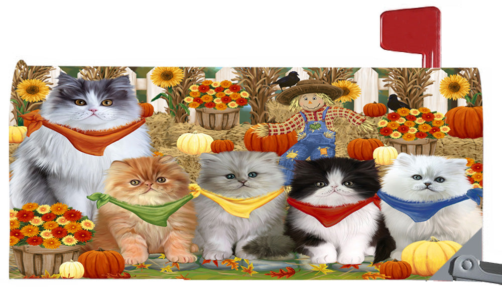 Fall Festive Harvest Time Gathering Persian Cats 6.5 x 19 Inches Magnetic Mailbox Cover Post Box Cover Wraps Garden Yard Décor MBC49101
