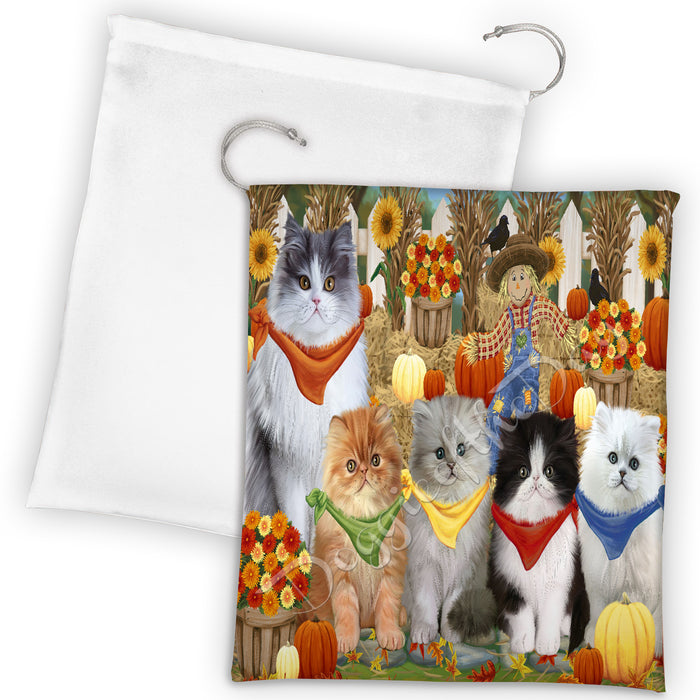 Fall Festive Harvest Time Gathering Persian Cats Drawstring Laundry or Gift Bag LGB48423