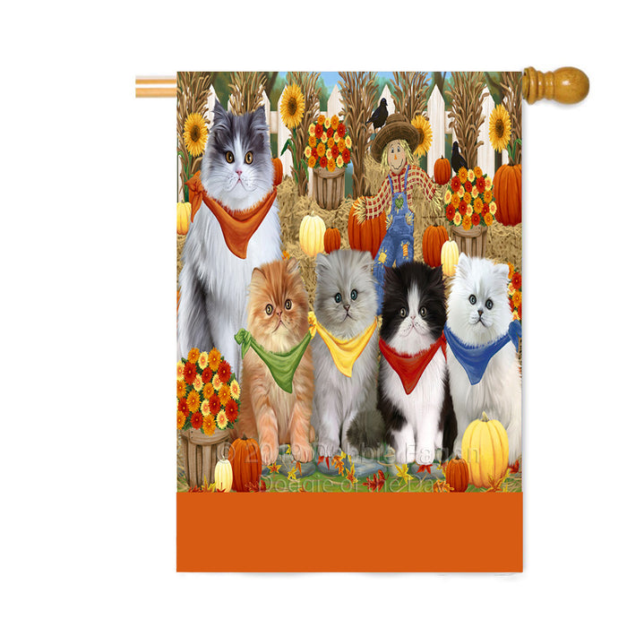 Personalized Fall Festive Gathering Persian Cats with Pumpkins Custom House Flag FLG-DOTD-A62045