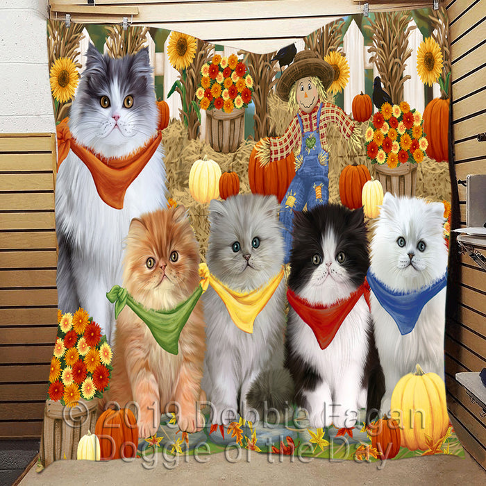 Fall Festive Harvest Time Gathering Persian Cats Quilt