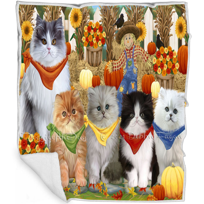 Fall Festive Gathering Persian Cats with Pumpkins Blanket BLNKT142416